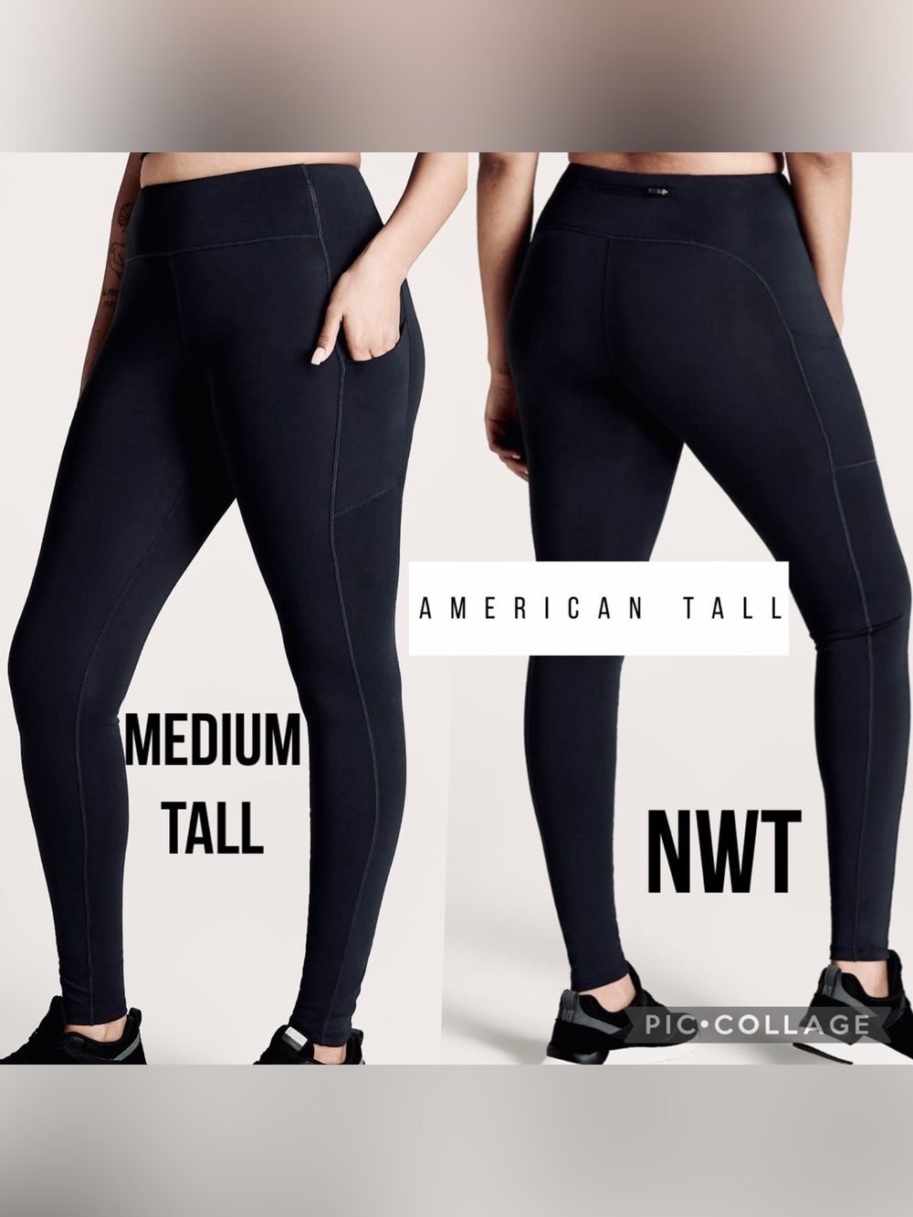 NWT American Tall Womens Leggings Black Outer Pocket High Rise Size Medium Tall